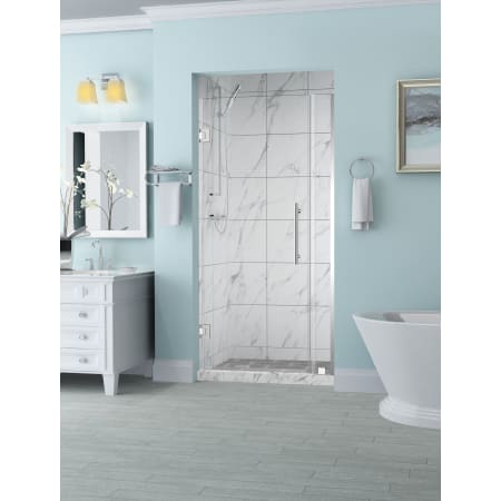 Aston Belmore 72" High x 35" Wide Hinged Frameless Shower Door with 25" Door Width and Clear Glass Chrome