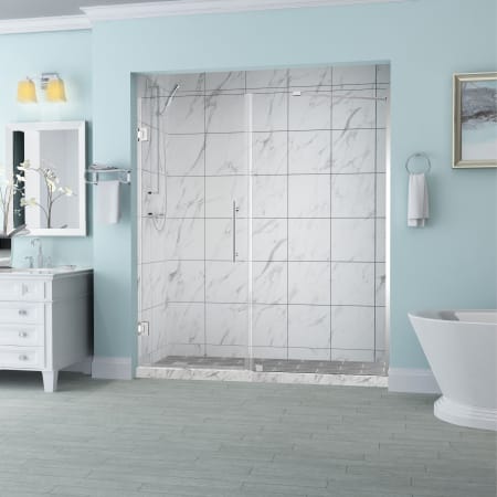 Aston Belmore 72" High x 68" Wide Hinged Frameless Shower Door with 38" Door Width and Clear Glass Chrome