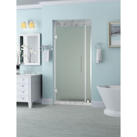 Aston Belmore 72" High x 32" Wide Hinged Frameless Shower Door with 26" Door Width and Frosted Glass Chrome
