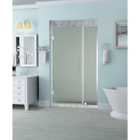 Aston Belmore 72" High x 51" Wide Hinged Frameless Shower Door with 29" Door Width and Frosted Glass Chrome