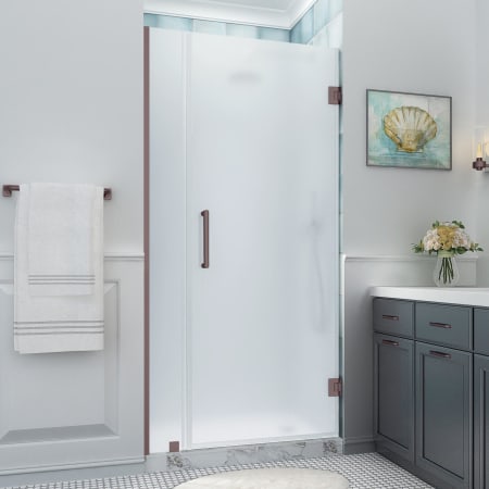 Aston Belmore XL 80" High x 36" Wide Hinged Frameless Shower Door with Frosted Glass Bronze