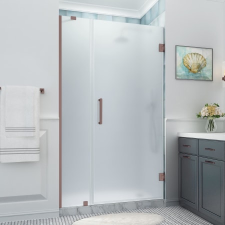 Aston Belmore XL 80" High x 48" Wide Hinged Frameless Shower Door with Frosted Glass Bronze