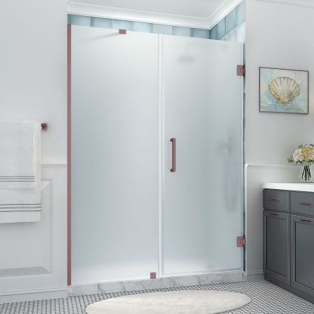 Aston Belmore XL 80" High x 66" Wide Hinged Frameless Shower Door with Frosted Glass Bronze