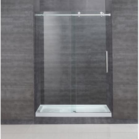 Aston 48" x 77.5" Completely Frameless Shower Door with 3/8" Glass and Center Drain Shower Base Chrome