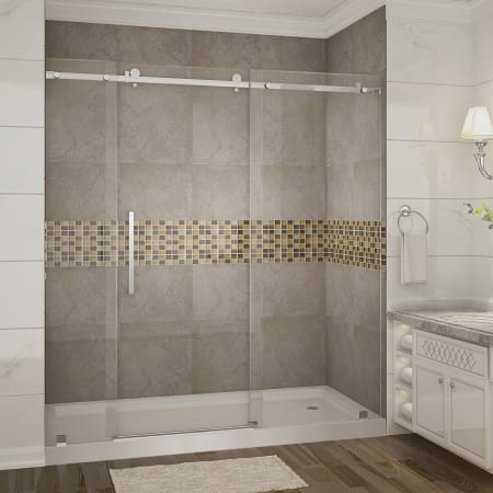 Aston Moselle 72" Wide x 77-1/2" High Frameless Sliding Shower Door with Clear Glass and Right Hand Drain Chrome