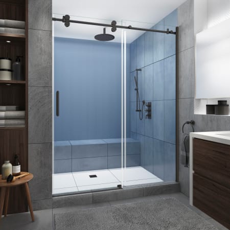 Aston Langham XL 80" High x 52" Wide Sliding Frameless Shower Door with Clear Glass Bronze