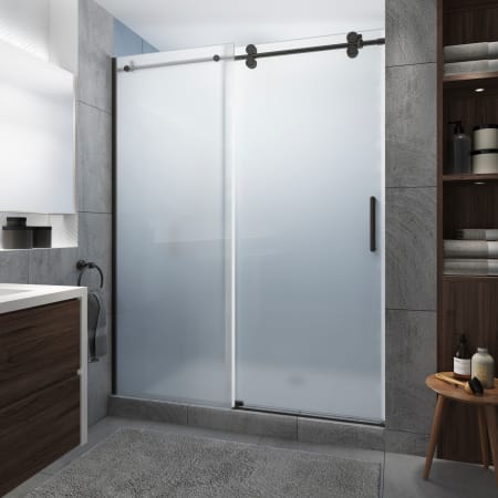 Aston Langham XL 80" High x 64" Wide Sliding Frameless Shower Door with Frosted Glass Bronze