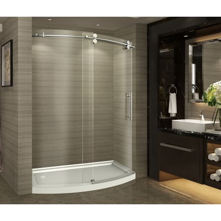 Aston ZenArch 60" Wide x 77-1/2" High Frameless Sliding Shower Door with Clear Glass, Right Hand Door, and Left Hand Drain Chrome