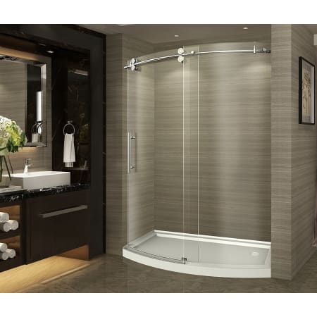 Aston ZenArch 60" Wide x 77-1/2" High Frameless Sliding Shower Door with Clear Glass, Left Hand Door, and Right Hand Drain Chrome