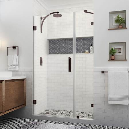 Aston Nautis XL 80" High x 47" Wide Hinged Frameless Shower Door with Clear Glass Bronze