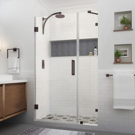 Aston Nautis XL 80" High x 48" Wide Hinged Frameless Shower Door with Clear Glass Bronze