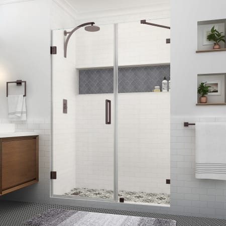 Aston Nautis XL 80" High x 59" Wide Hinged Frameless Shower Door with Clear Glass Bronze
