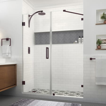 Aston Nautis XL 80" High x 69" Wide Hinged Frameless Shower Door with Clear Glass Bronze