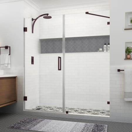 Aston Nautis XL 80" High x 75" Wide Hinged Frameless Shower Door with Clear Glass Bronze