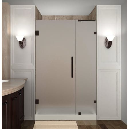 Aston Nautis 65" Wide x 72" High Frameless Hinged Shower Door with Frosted Glass Bronze