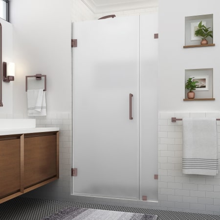 Aston Nautis XL 80" High x 33" Wide Hinged Frameless Shower Door with Frosted Glass Bronze