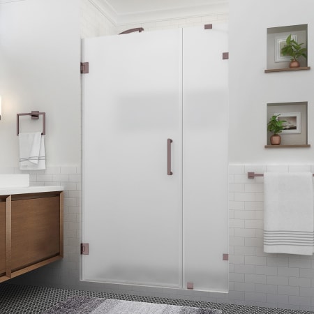 Aston Nautis XL 80" High x 44" Wide Hinged Frameless Shower Door with Frosted Glass Bronze