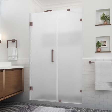 Aston Nautis XL 80" High x 52" Wide Hinged Frameless Shower Door with Frosted Glass Bronze
