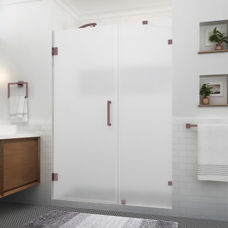 Aston Nautis XL 80" High x 54" Wide Hinged Frameless Shower Door with Frosted Glass Bronze