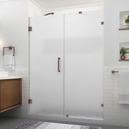 Aston Nautis XL 80" High x 63" Wide Hinged Frameless Shower Door with Frosted Glass Bronze