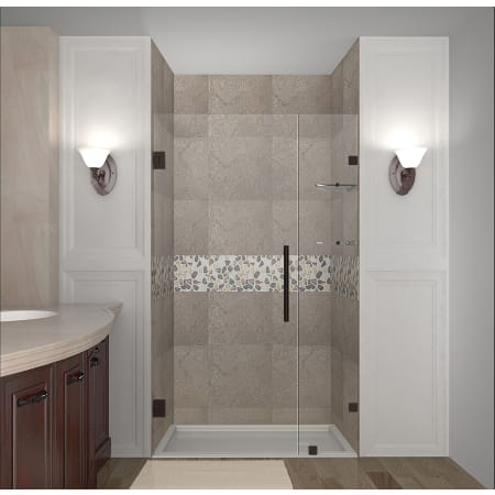 Aston Nautis GS 38" Wide x 72" High Frameless Hinged Shower Door with Clear Glass and Glass Shelves Bronze