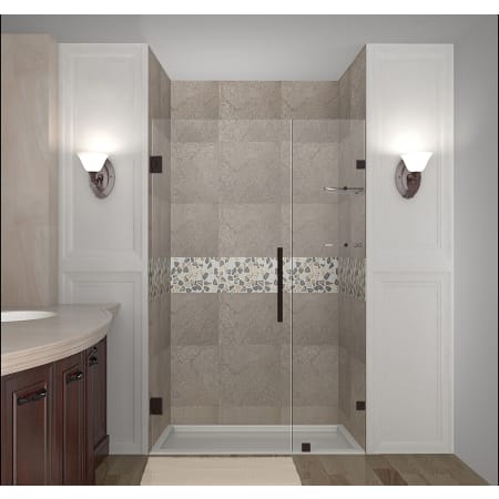 Aston Nautis GS 65" Wide x 72" High Frameless Hinged Shower Door with Clear Glass and Glass Shelves Bronze