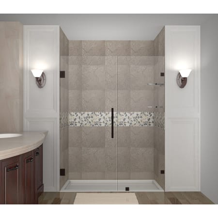 Aston Nautis GS 76" Wide x 72" High Frameless Hinged Shower Door with Clear Glass and Glass Shelves Bronze