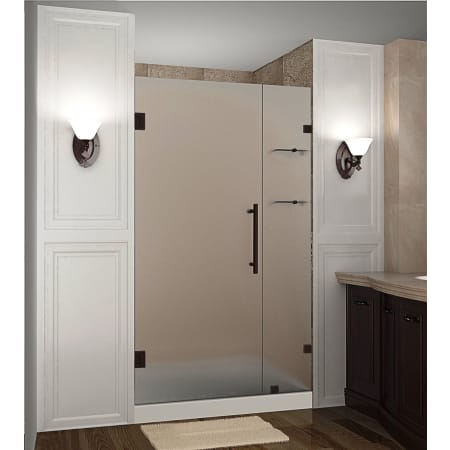 Aston Nautis GS 40" Wide x 72" High Frameless Hinged Shower Door with Frosted Glass and Glass Shelves Bronze
