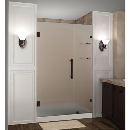Aston Nautis GS 62" Wide x 72" High Frameless Hinged Shower Door with Frosted Glass and Glass Shelves Bronze