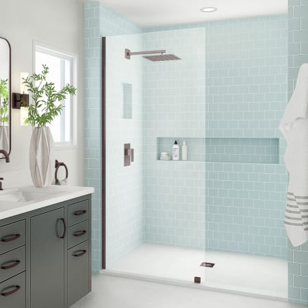 Aston Elyse XL 80" High x 32" Wide Pivot Frameless Shower Door with Clear Glass Bronze
