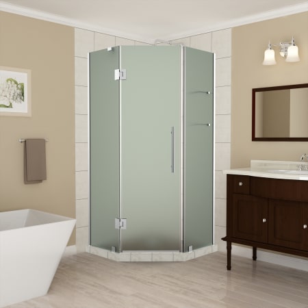 Aston Merrick GS 72" High x 38" Wide x 38" Deep Hinged Frameless Shower Enclosure with 28" Door Width and Frosted Glass Chrome