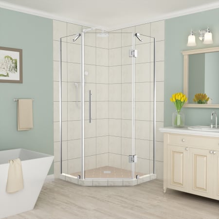 Aston Merrick 72" High x 38" Wide x 38" Deep Hinged Frameless Shower Enclosure with 28" Door Width and Clear Glass Chrome