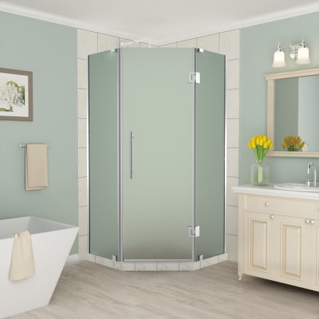 Aston Merrick 72" High x 38" Wide x 38" Deep Hinged Frameless Shower Enclosure with 28" Door Width and Frosted Glass Chrome