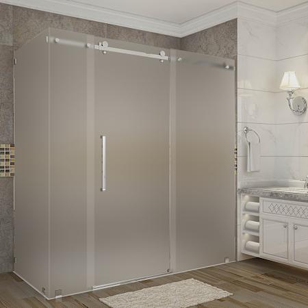 Aston Moselle 72" Wide x 35" Deep x 75" High Frameless Sliding Shower Enclosure with Frosted Glass Chrome