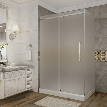 Aston Moselle 48" Wide x 77-1/2" High Frameless Sliding Shower Enclosure with Frosted Glass and Left Hand Drain Chrome