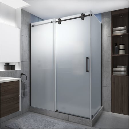 Aston Langham XL 80" High x 72" Wide x 32" Deep Sliding Frameless Shower Enclosure with Frosted Glass Bronze