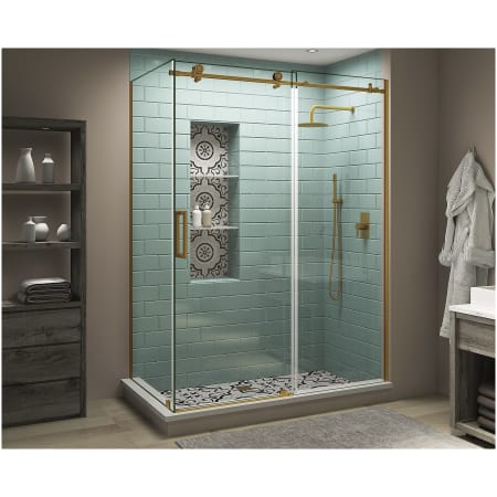 Aston Coraline XL 80" High x 48" Wide x 30" Deep Sliding Frameless Shower Enclosure with Clear Glass Brushed Gold