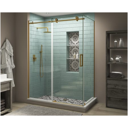Aston Coraline XL 80" High x 60" Wide x 30" Deep Sliding Frameless Shower Enclosure with Clear Glass Brushed Gold