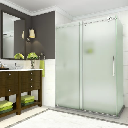 Aston Coraline 76" High x 60" Wide x 34" Deep Sliding Frameless Shower Enclosure with 23" Door Width and Frosted Glass Chrome