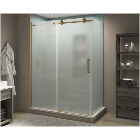Aston Coraline XL 80" High x 52" Wide x 32" Deep Sliding Frameless Shower Enclosure with Frosted Glass Brushed Gold
