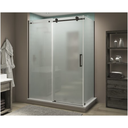 Aston Coraline XL 80" High x 56" Wide x 32" Deep Sliding Frameless Shower Enclosure with Frosted Glass Bronze