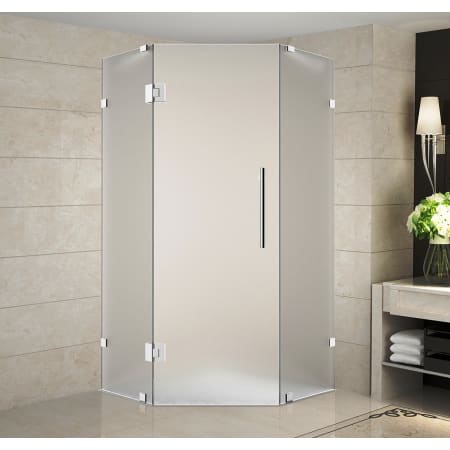 Aston Neoscape 34" Wide x 34" Deep x 72" High Frameless Hinged Shower Enclosure with Frosted Glass Chrome