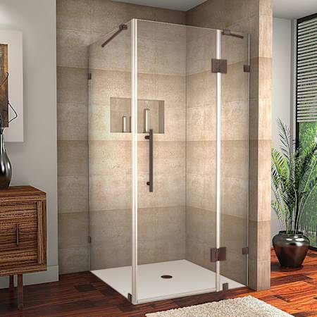 Aston 72" High x 32" Wide x 30" Deep Hinged Frameless Shower Enclosure with Clear Glass Bronze