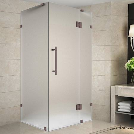 Aston 72" High x 33" Wide x 36" Deep Hinged Frameless Shower Enclosure with Frosted Glass Bronze
