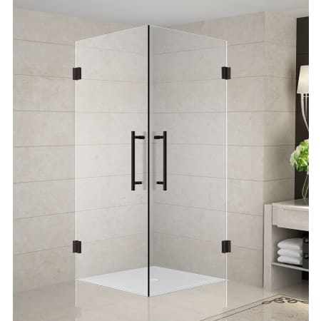 Aston Vanora 36" Wide x 36" Deep x 72" High Frameless Hinged Shower Enclosure with Clear Glass Bronze