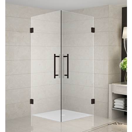Aston Vanora 38" Wide x 38" Deep x 72" High Frameless Hinged Shower Enclosure with Clear Glass Bronze