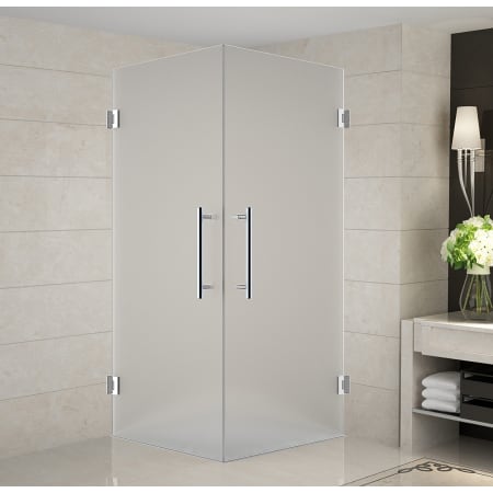 Aston Vanora 32" Wide x 32" Deep x 72" High Frameless Hinged Shower Enclosure with Frosted Glass Chrome