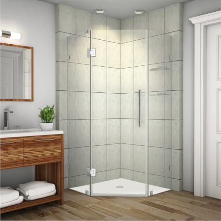 Aston Neoscape GS Wide 36" x Deep 36" x 72" High Frameless Hinged Shower Enclosure with Clear Glass and Glass Shelves Chrome