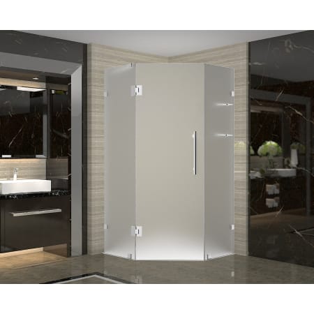 Aston Neoscape GS Wide 34" x Deep 34" x 72" High Frameless Hinged Shower Enclosure with Frosted Glass and Glass Shelves Chrome