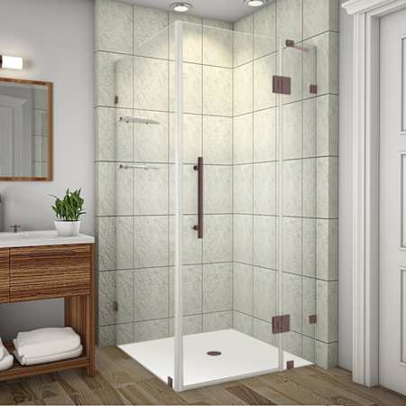 Aston 72" High x 39" Wide x 36" Deep Hinged Frameless Shower Enclosure with Clear Glass and a Two Tiered Shelving System Bronze